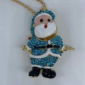 NEW blue Christmas Santa Claus pendant necklace